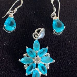Genuine SS Blue Topaz Pendant and Earrings set